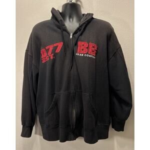 1990’s Original Vintage Y2K Bugle Boy Black Hoodie With Logo‎ Full Zip • XL